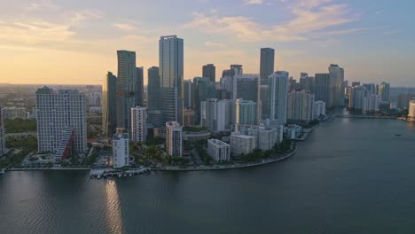 miami drone cityscape, evening sunset light