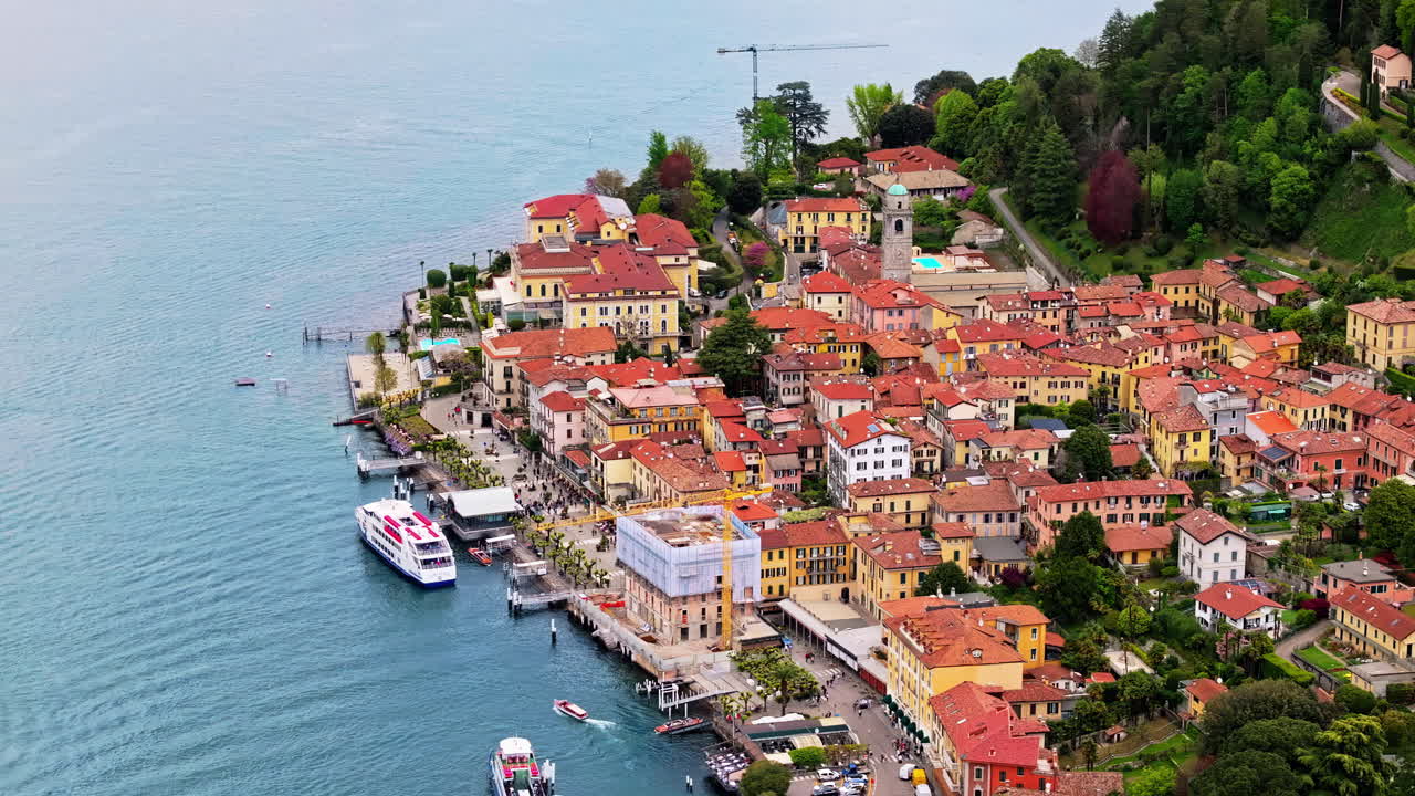 Aerial drone view of the village Bellagio near Lake Como, Italy