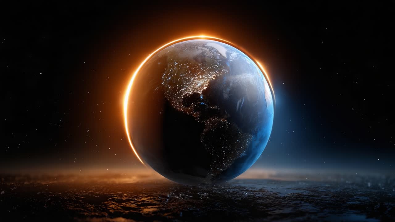 A Stunning View of Earth During a Celestial Event: The Beauty of Our Planet Illuminated by the Sun's Glow and Captured in Space with Stars Surrounding It