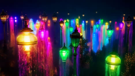 vibrant nighttime light display with cascading colors