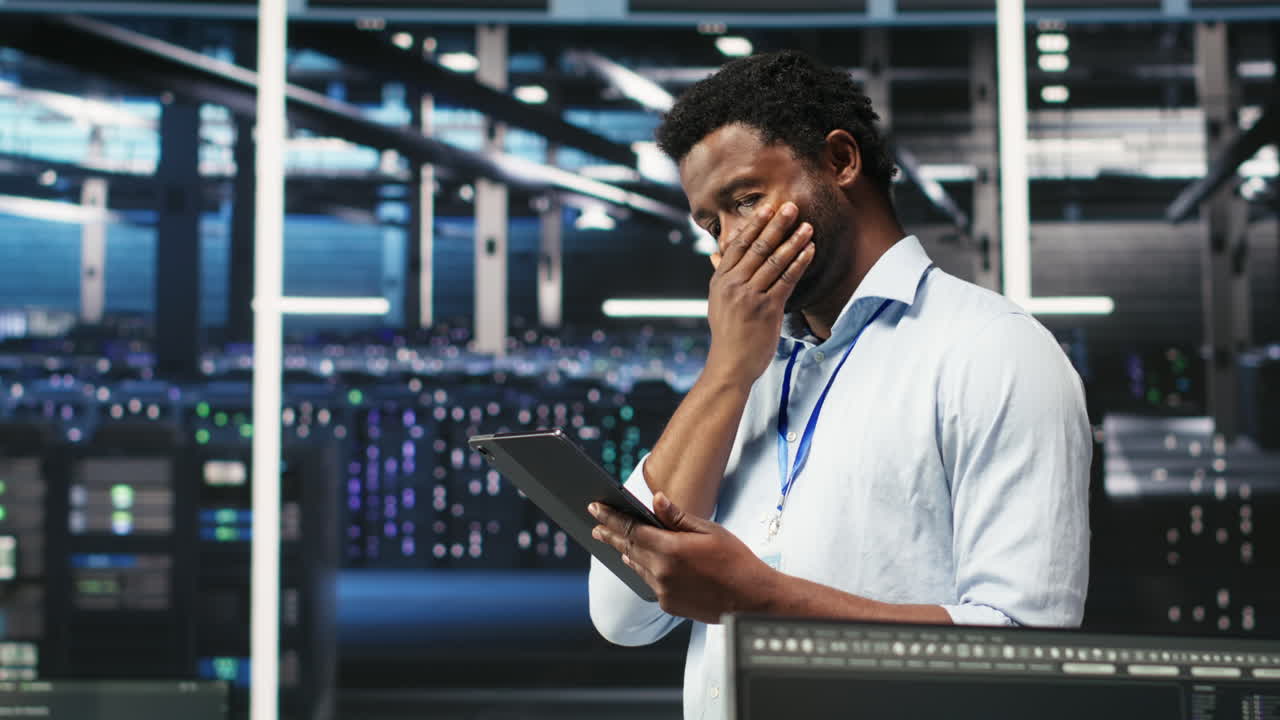 Server farm technician using AI algorithms and node tree systems