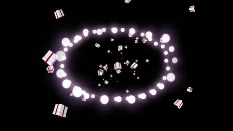 animation of fairy lights frame with copy space and presents in background