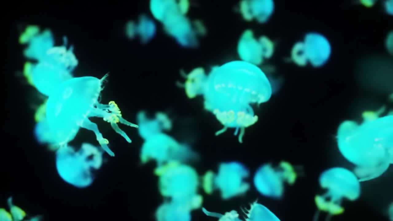 medusas brillantes en un acuario
