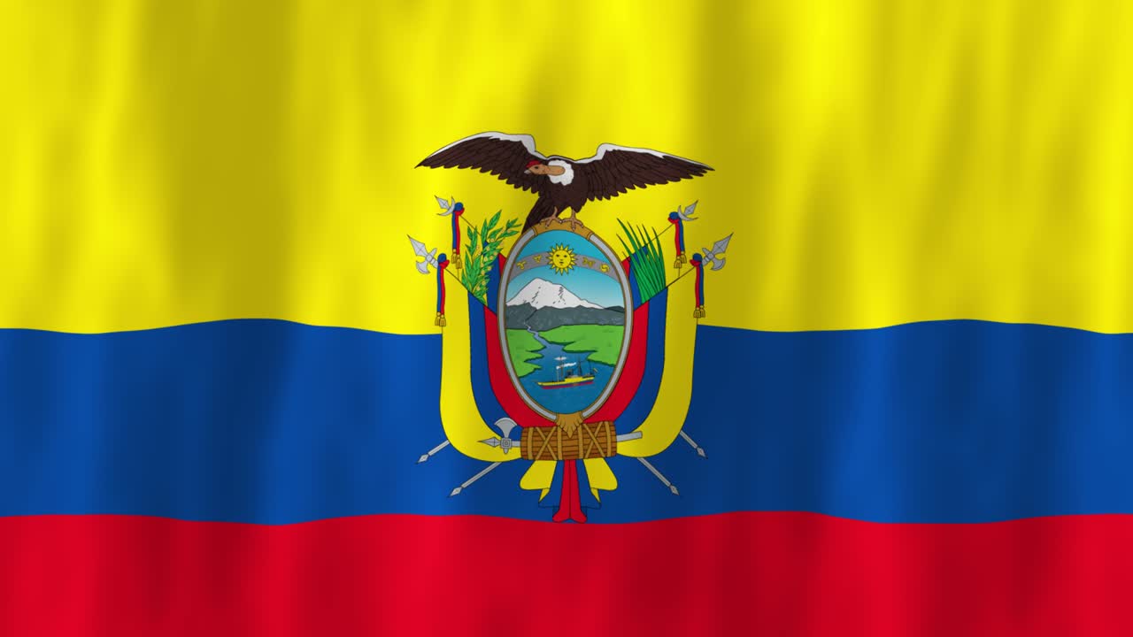 Ecuador flag country animation 3D symbol design waving in wind movement national patriotism world culture emblem banner South America yellow blue red
