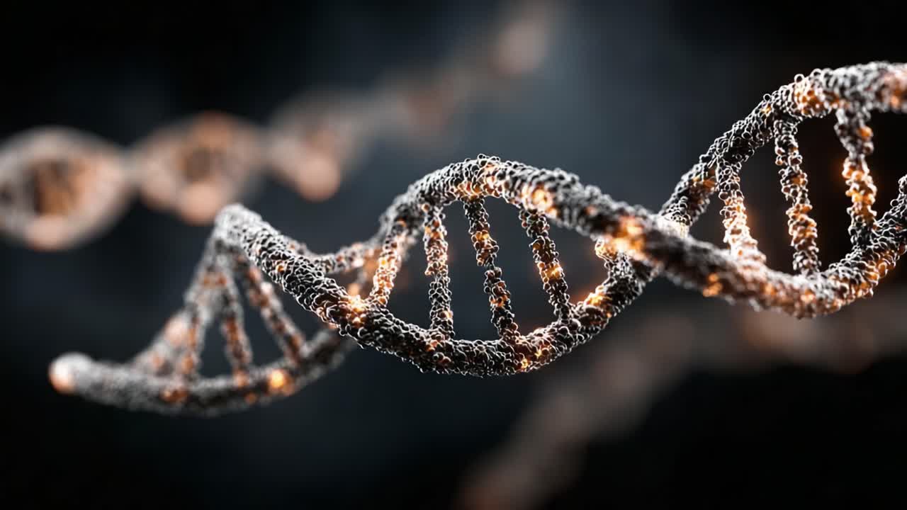 Strutture intricate del DNA: un'osservazione ravvicinata di formazioni elicoidali con elementi illuminati che mostrano la complessità del materiale genetico.
