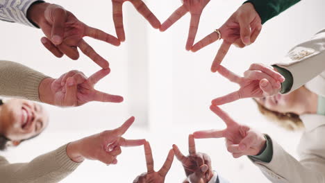 diverse team showing unity with hands in peace signs