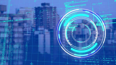 Animation-of-scope-scanning-and-data-processing-over-cityscape