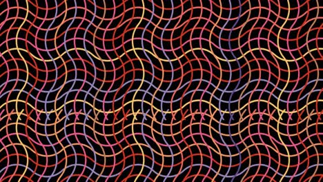Digital-animation-of-colorful-wavy-criss-cross-lines-against-black-background