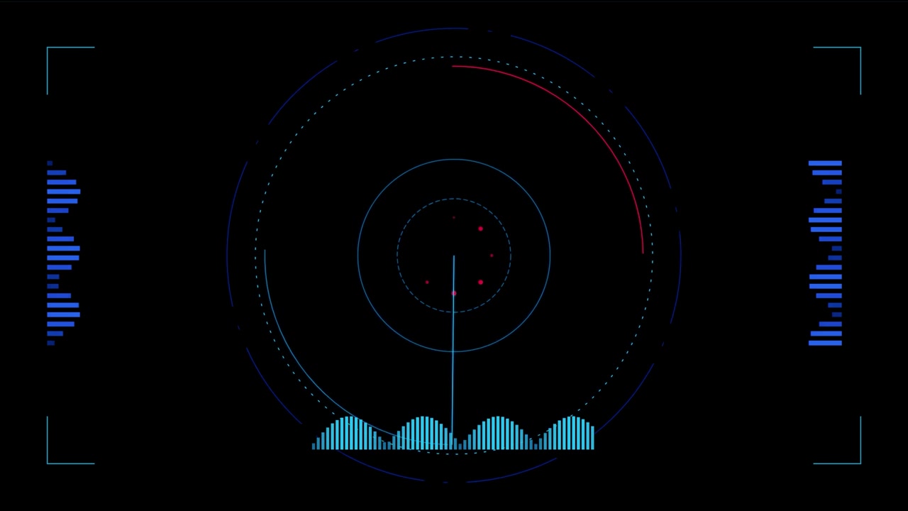 Interfaccia radar digitale futuristica con raggio di scansione rotante