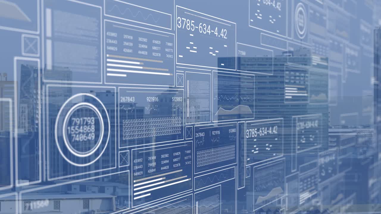 animación del procesamiento de datos digitales sobre el paisaje urbano