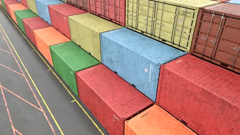 high angle view of stacked cargo shipping containers at transportation port