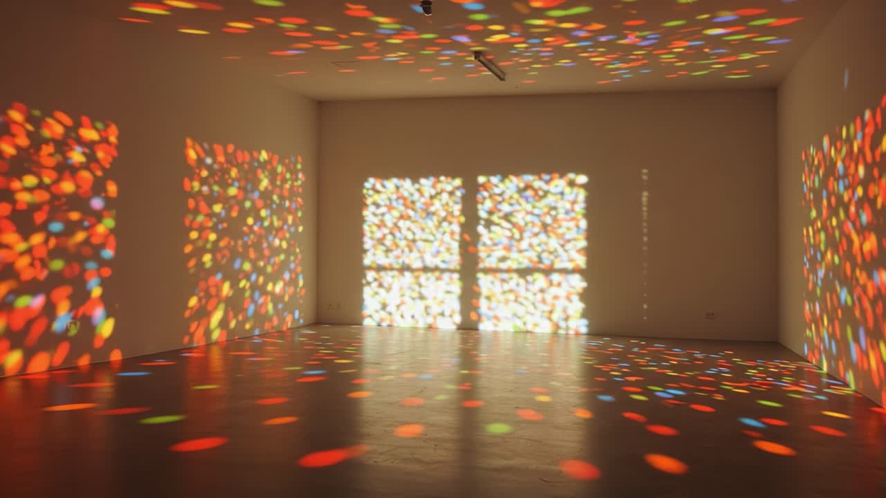 An Artistic Display of Colorful Light Patterns Projected on a Bare Wall, Creating a Unique Visual Experience in an Empty Room