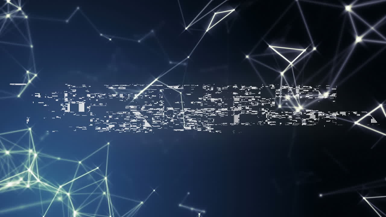 검은 바탕에 연결 네트워크를 통해 왜곡된  ⁇  텍스트의  ⁇ 크 애니메이션