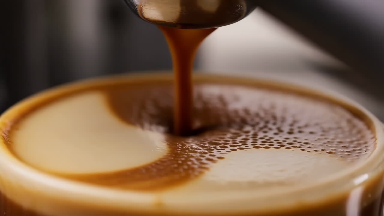 Espresso Coffee Being Poured into a Cup