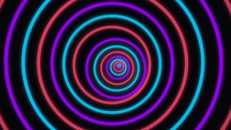 Círculos de Néon Abstratos Pulsando em Movimento de Túnel