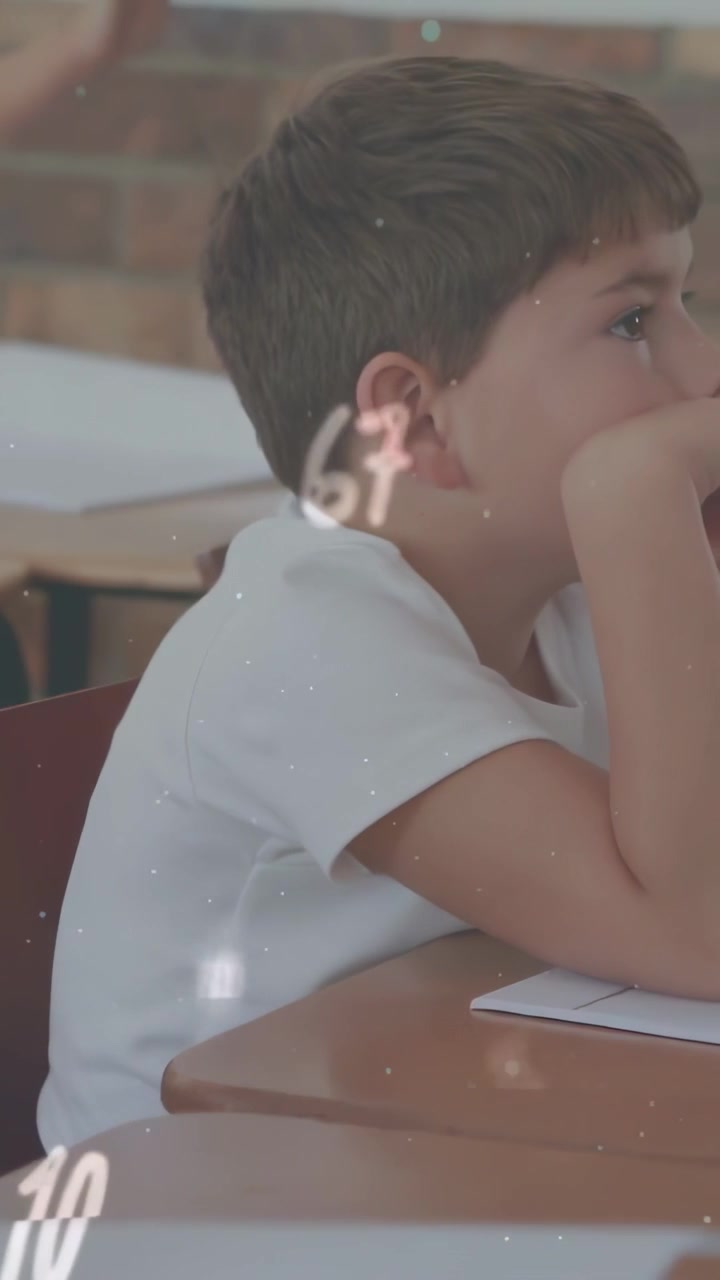 Video verticale: Ragazza che ascolta, la telecamera si sposta su un ragazzo mentre i numeri fluttuano, illustrando la matematica.