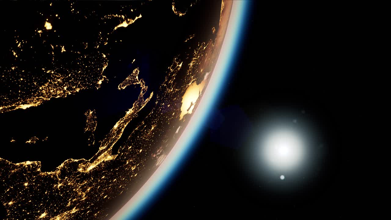 Space, Sun and planet Earth at Night