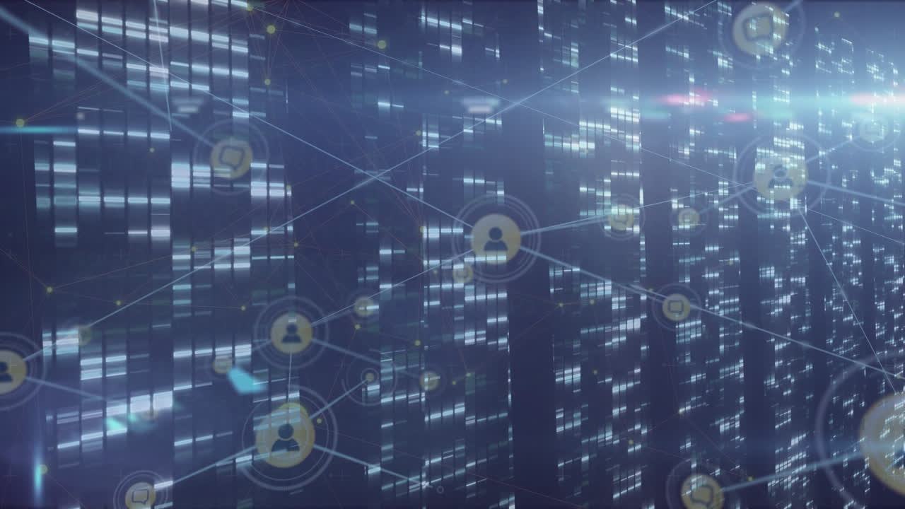 animación de la red de conexiones con personas iconos sobre el procesamiento de datos