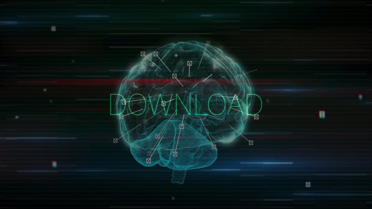Animation of download text over brain and shapes