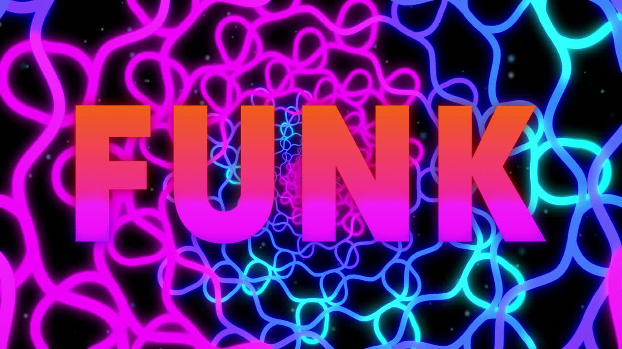FUNK text animation over colorful neon loops on black background