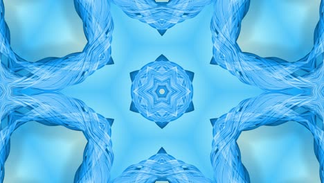 animación en bucle 3d, un fondo abstracto con cintas azules girando y formando estrellas o copos de nieve como con un efecto caleidoscópico.