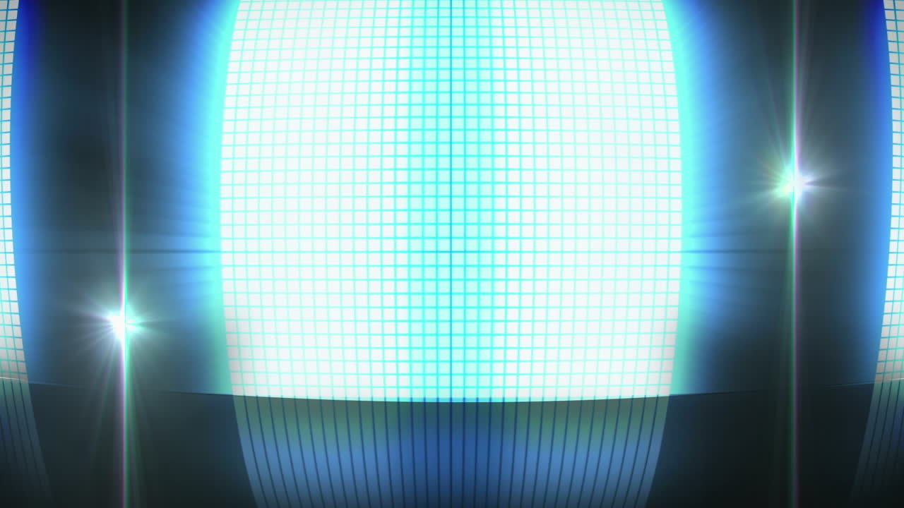 Animation of bouncing blue glowing light of sound speaker on black background