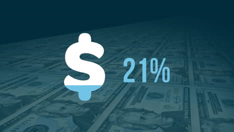 símbolo de la moneda del dólar estadounidense y números que se llenan de colores