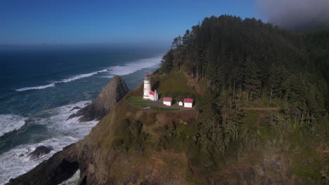 a drone flying around lighthouse