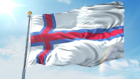 4k-3D-Darstellung-Der-Wehenden-Flagge-An-Einem-Mast-Des-Landes-Färöer-Inseln
