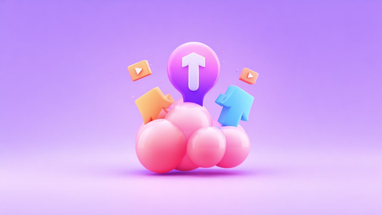 A vibrant and playful digital scene showcasing colorful bubbles and icons representing multimedia and creativity, suggesting themes of collaboration in a whimsical design setting