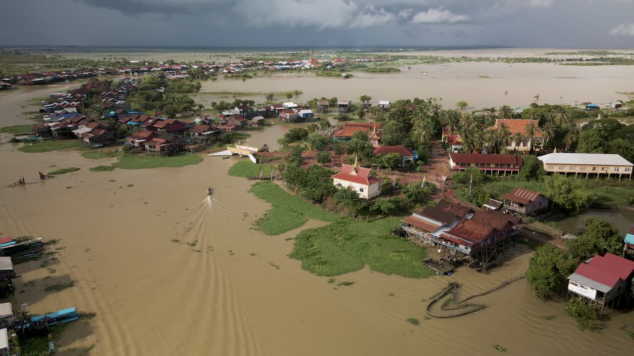 Flooded village during monsoon season, South East Asia