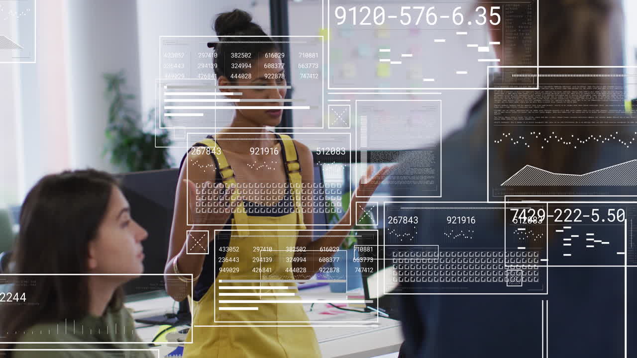 animación del procesamiento de datos sobre diversas personas de negocios en la oficina
