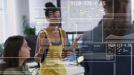 animation of data processing over diverse business people in office