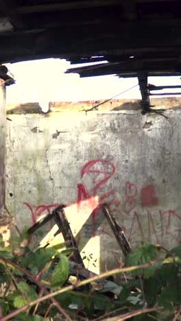 abandoned building with graffiti and debris