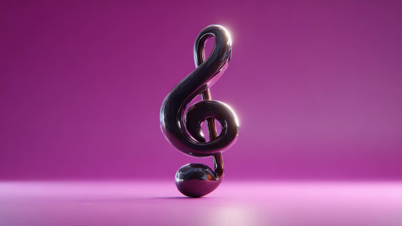 A Captivating Display of Music Symbolism: A Sleek and Polished Treble Clef Figurine Standing Elegantly Against a Vibrant Pink Background