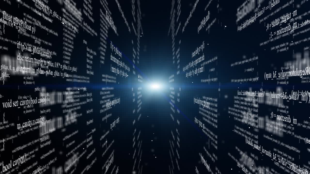 Blocks of program code flying in virtual space