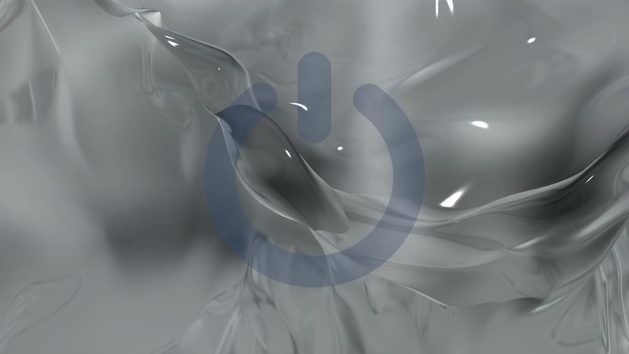 Icona del pulsante di accensione sovrapposta a un'onda liquida metallica fluida che rappresenta energia idroelettrica pulita, sistemi di servizi idrici e tecnologia di sostenibilità.
