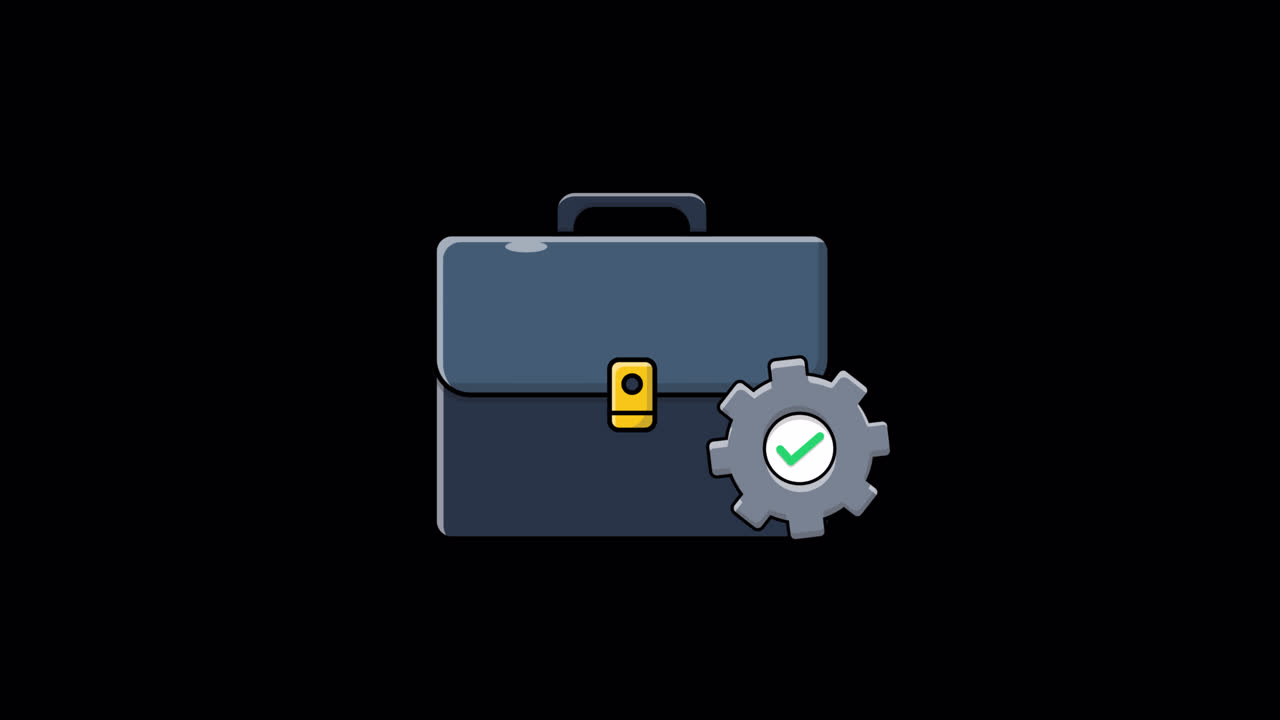 Animated Briefcase with Spinning Gear and Checkmark