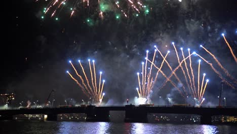 slow motion footage of fireworks show in aalborg, denmark