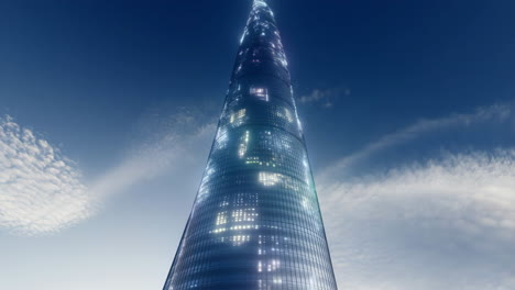 modern skyscraper against a twilight sky