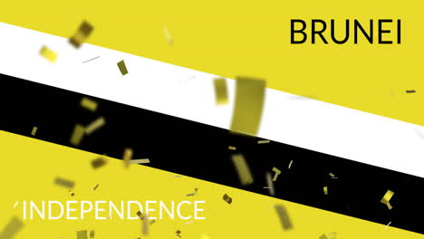 animación del texto de la independencia de brunei sobre líneas amarillas, negras y blancas