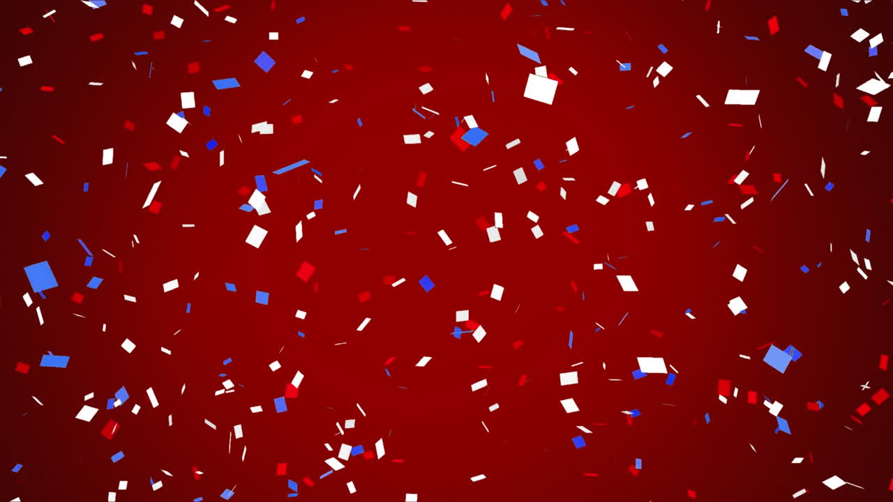 Colorful confetti falling against red background
