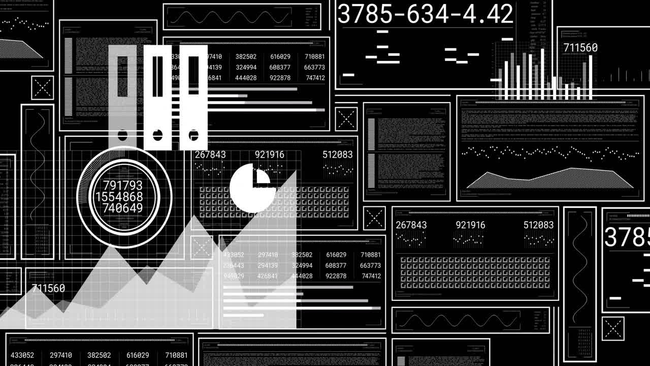 스크린에서 디지털 데이터 처리의 애니메이션