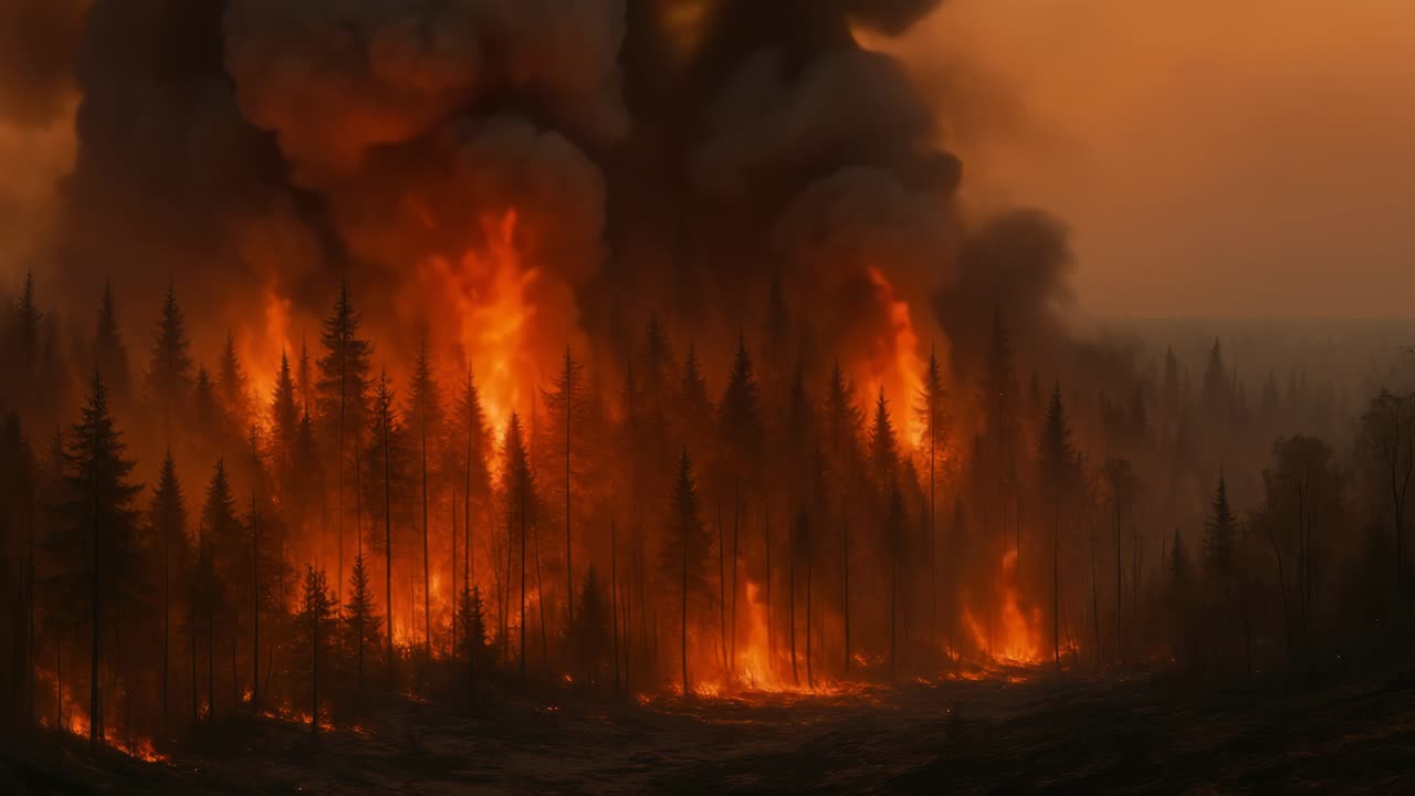 Un video aereo mozzafiato cattura un incendio boschivo con fiamme altissime e fumo denso
