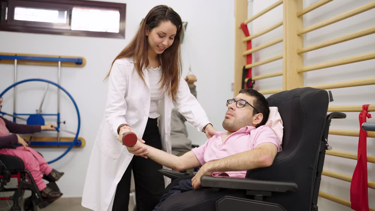 Rehabilitation Session with Therapist and Patient