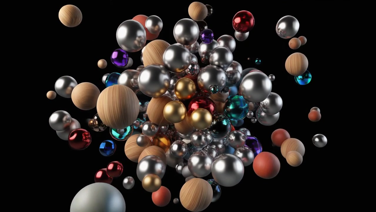 Animazione 3D astratta di sfere che esplodono su sfondo nero
