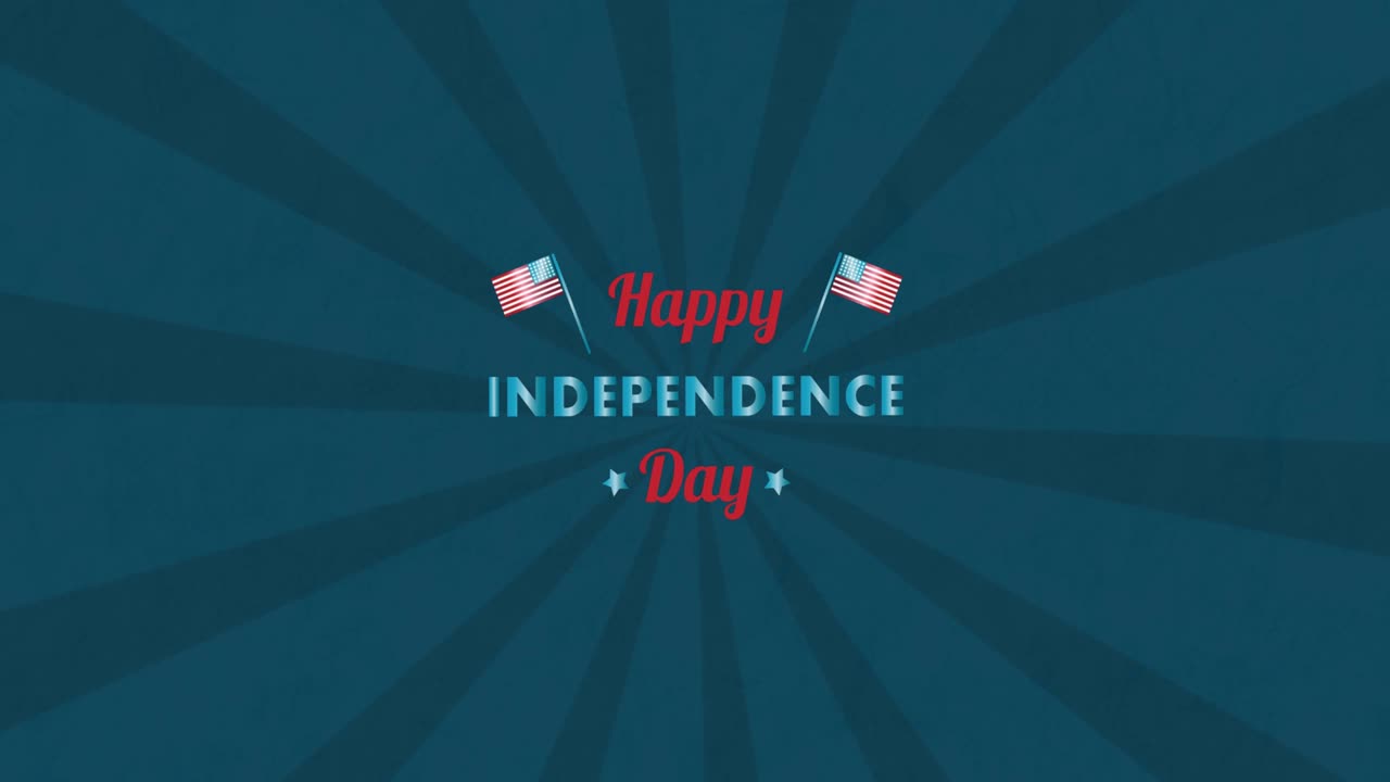 파란색 배경에 있는 독립기념일 텍스트의 애니메이션