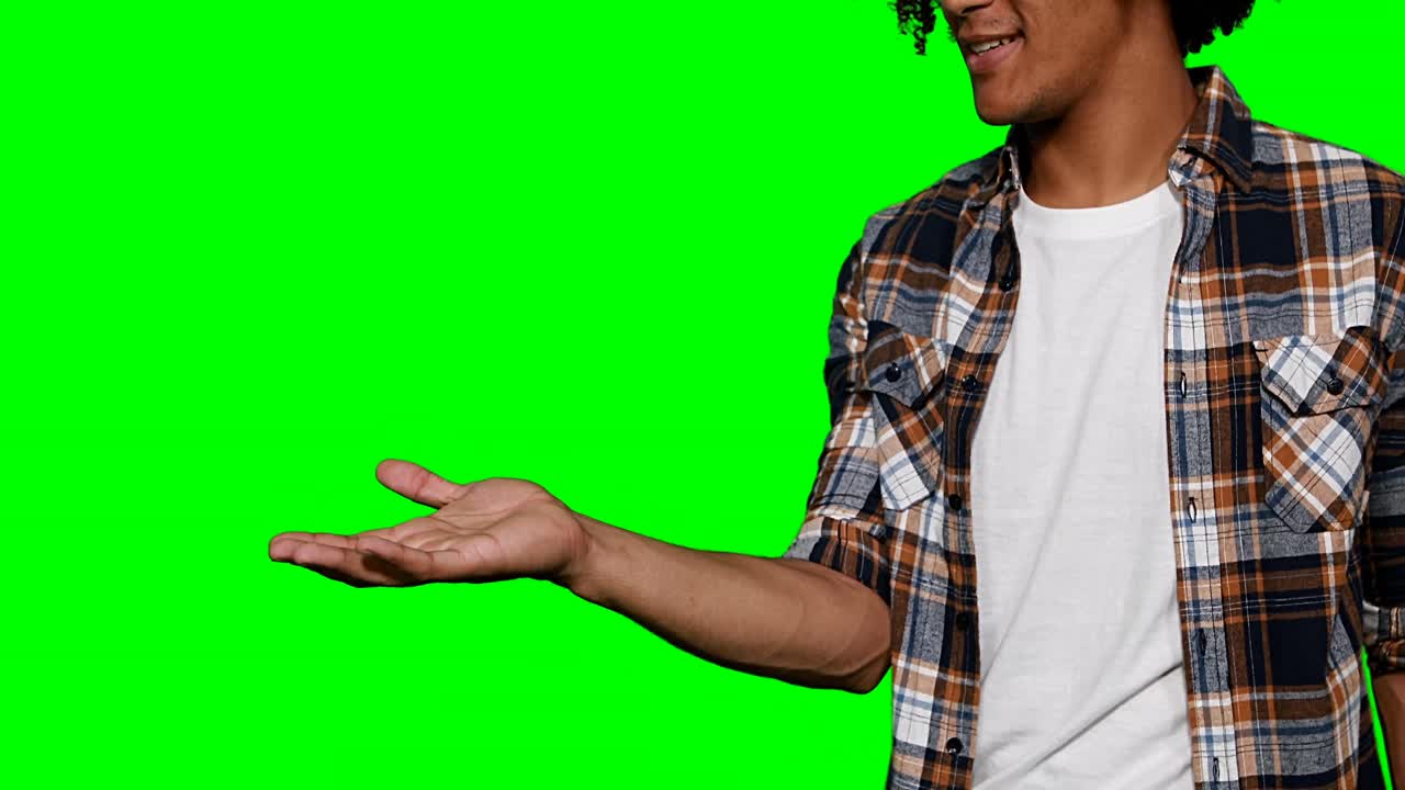 Man pretending to hold digital screen