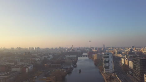 AERIAL:-Over-Berlin-Spree-River-in-Beautiful-Sunlight