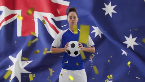 Animation-Einer-Gemischtrassigen-Fußballspielerin-über-Der-Flagge-Australiens